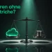 Eine elegante Balkenwaage auf grauem Stein, linke Schale mit leuchtender Datenwolke, rechte Schale mit Silbermuenzen, fast im Gleichgewicht.